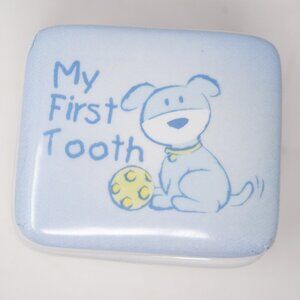 My First Tooth Keepsake Trinket Box Blue Baby Gift Puppy Blue Unisex Toddler Lid